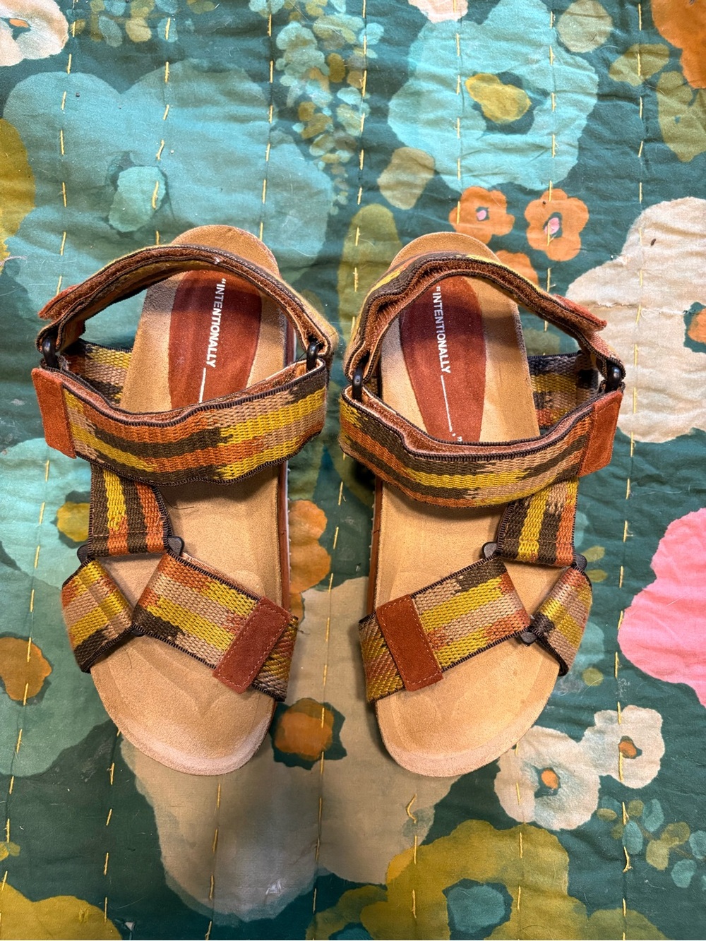 Intentionally Blank Women's Striped Multi-Color Velcro Adjustable Sandals NEW - Picture 3 of 6
